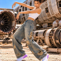 Retro High Street Wide Leg Denim Jeans Women Summer Wasteland High Waist Loose Straight Long Trousers Natalia Home Fashion    Natalia Home Fashion