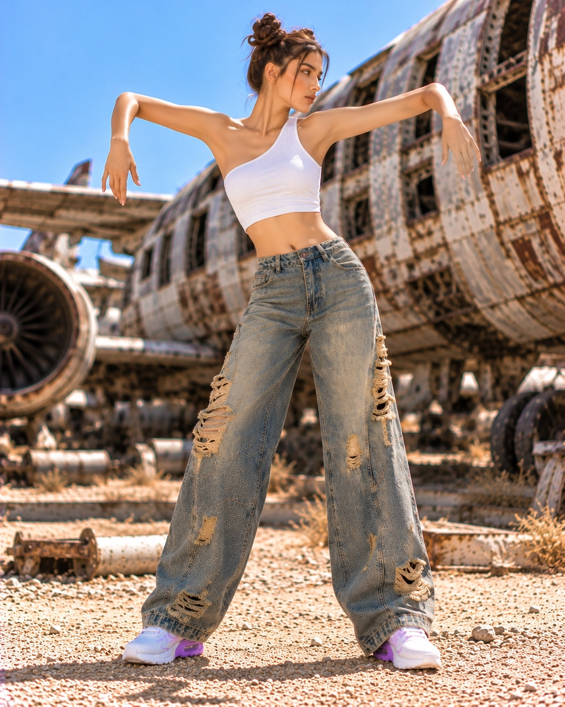 Retro High Street Wide Leg Denim Jeans Women Summer Wasteland High Waist Loose Straight Long Trousers Natalia Home Fashion    Natalia Home Fashion