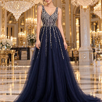 Evening Dress Luxury A-Line  Thin Straps Crystal Beaded Open Back formal Floor Length ball Gown Natalia Home Fashion    Natalia Home Fashion