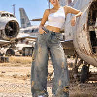 Retro High Street Wide Leg Denim Jeans Women Summer Wasteland High Waist Loose Straight Long Trousers Natalia Home Fashion    Natalia Home Fashion