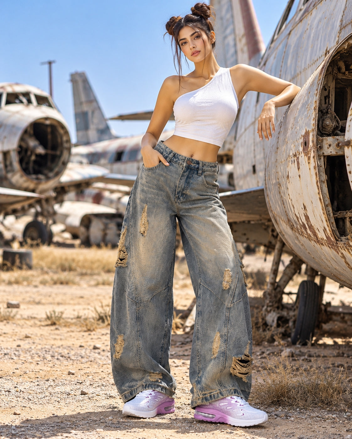 Retro High Street Wide Leg Denim Jeans Women Summer Wasteland High Waist Loose Straight Long Trousers Natalia Home Fashion    Natalia Home Fashion