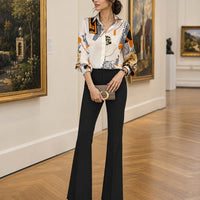 Spring Chiffon Shirt Women's Long-sleeved Printed Color Niche Chiffon