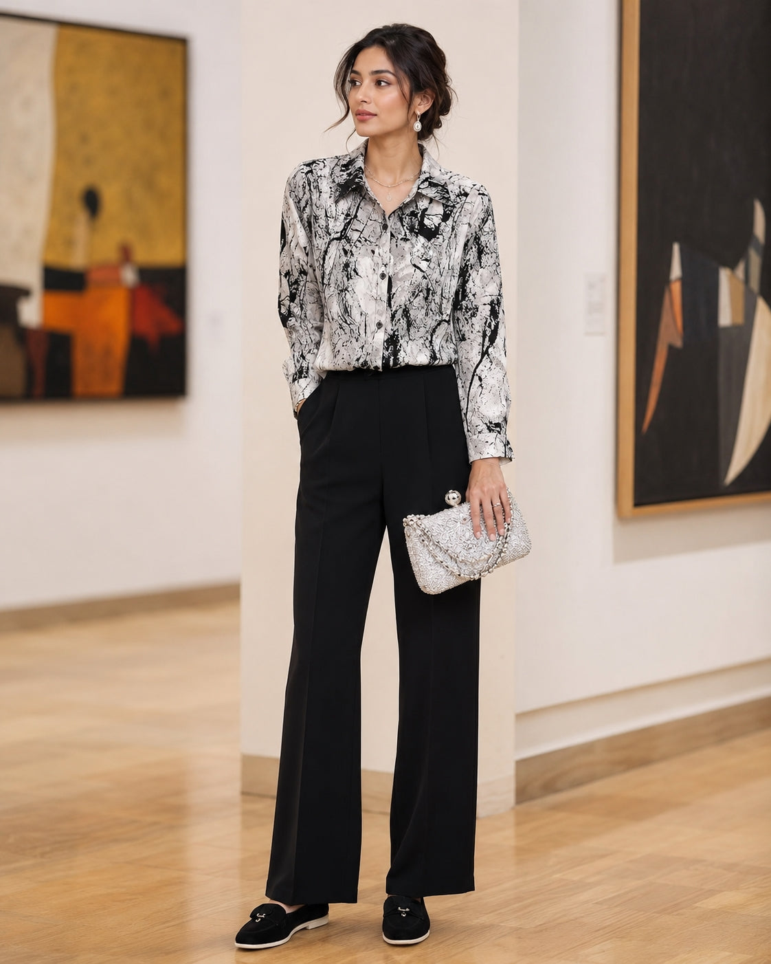 Fat Sister Chiffon Shirt Women 2025Spring Summer New Printing Long Coat Add Fat Large Size Loose Bottoming Shirt Slim Female Top Natalia Home Fashion    Natalia Home Fashion