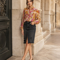 Spring New Ethnic style Flower Print Chiffon Shirt Single Breasted Tiered Ruffles Women's Sheer Top Thin Blouse