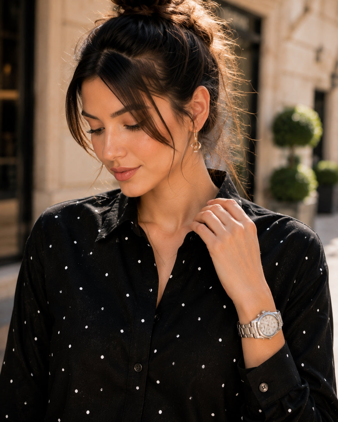 Chic Polka Dot Long Sleeve Shirt Women's Turn-down Collar French Style Simple Design Spring Summer New Arrival