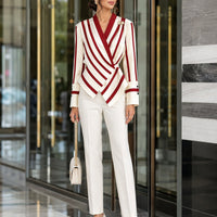 High end Luxury Long Sleeve Shirt for Women Unique Chic Korean Style V-neck Striped Blouse Women Tops Natalia Home Fashion    Natalia Home Fashion