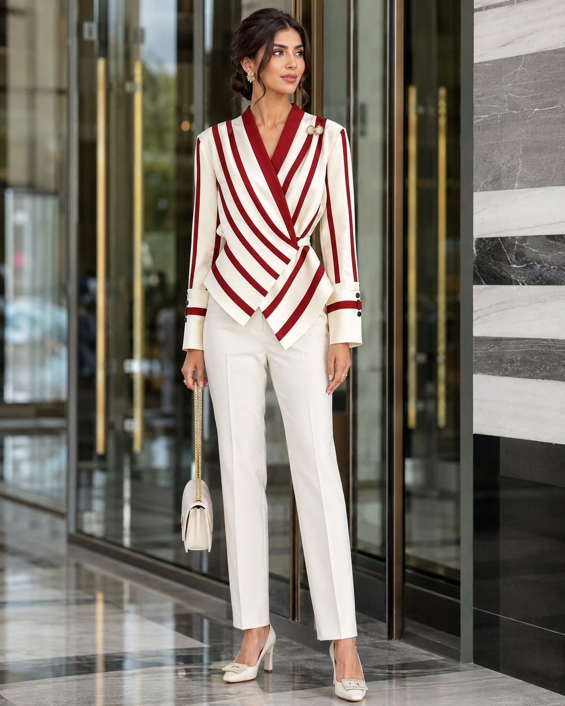 High end Luxury Long Sleeve Shirt for Women Unique Chic Korean Style V-neck Striped Blouse Women Tops Natalia Home Fashion    Natalia Home Fashion