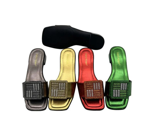 Italy new solid color bright diamond design women's flat slippers summer leisure holiday women's slippers