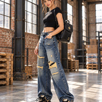 Irregular Hole Vintage Jeans Women Distressed Washed Wide Leg Loose Denim Pants Natalia Home Fashion    Natalia Home Fashion