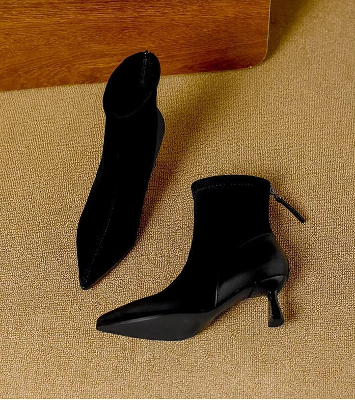 Pointed Toe Women's High Heel Ankle Boots Fashion Elegant Dancing Party Shoes Women's Stretch Slim Short Booties