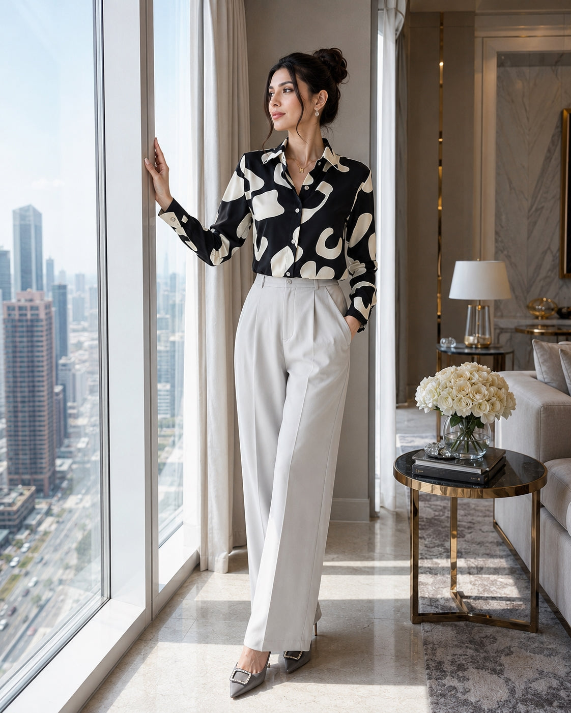 Elegant Long Sleeve Floral Print Chiffon Shirt Women's Versatile High-End Fashion Top Spring City Style Commute Shirt