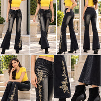 Embroidered Washed Old Jeans Women's Autumn Butterfly Slim-fitting and Thin Casual Micro-pull Pants Natalia Home Fashion    Natalia Home Fashion