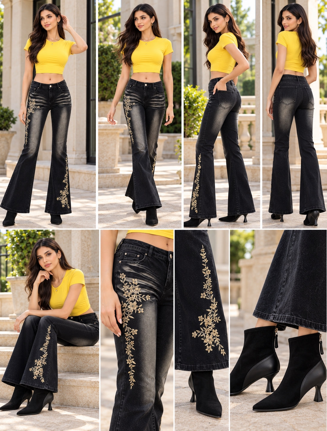 Embroidered Washed Old Jeans Women's Autumn Butterfly Slim-fitting and Thin Casual Micro-pull Pants Natalia Home Fashion    Natalia Home Fashion