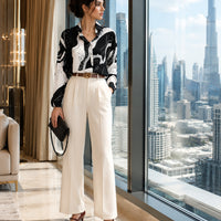 Lady Turn Down Collar Printed Shirt Fashion Tops Casual Long Sleeve Blouse Vintage Clothes