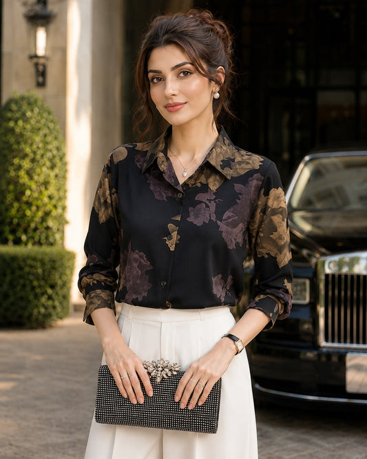 Women Simple Shirt Women Large Size Lapel Button Down Shirt Vintage Floral Print Long Sleeve Shirt Semi Formal  Top Natalia Home Fashion    Natalia Home Fashion
