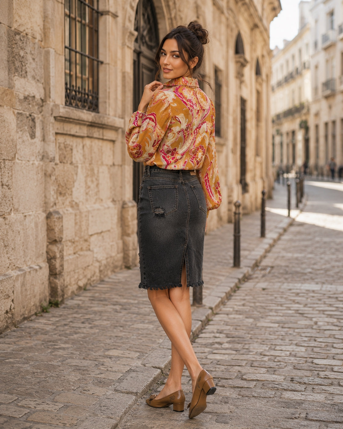 Spring New Ethnic style Flower Print Chiffon Shirt Single Breasted Tiered Ruffles Women's Sheer Top Thin Blouse