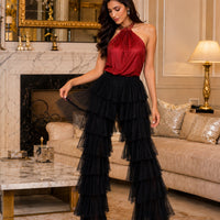 Mesh Splicing Elastic Cake Pants Europe And Peng Mesh Pants Comfortable Pants for Women Casual