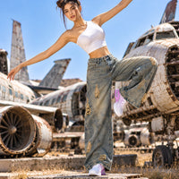 Retro High Street Wide Leg Denim Jeans Women Summer Wasteland High Waist Loose Straight Long Trousers Natalia Home Fashion    Natalia Home Fashion