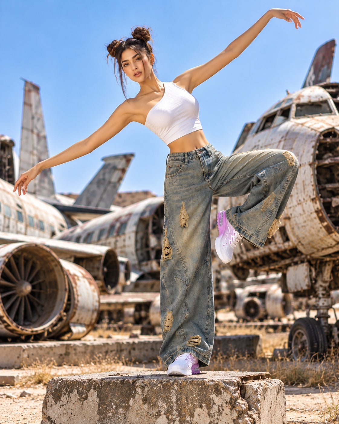 Retro High Street Wide Leg Denim Jeans Women Summer Wasteland High Waist Loose Straight Long Trousers Natalia Home Fashion    Natalia Home Fashion