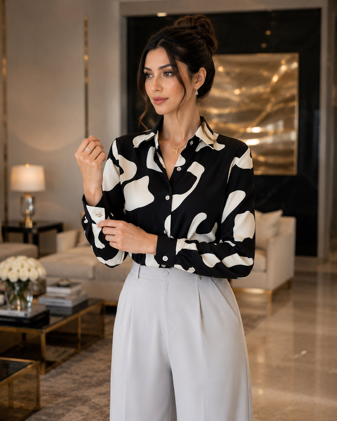 Elegant Long Sleeve Floral Print Chiffon Shirt Women's Versatile High-End Fashion Top Spring City Style Commute Shirt