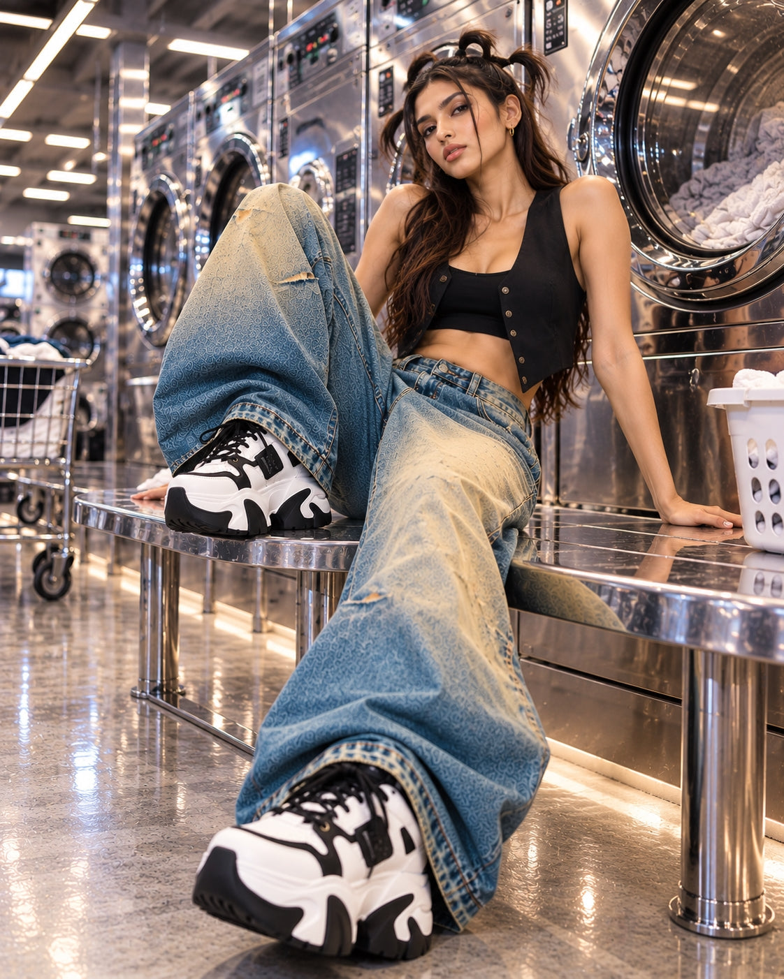 Washed High Street Straight Leg Cuffed Jeans Women Loose Casual Pants High Waist Vintage Graffiti Jeans Natalia Home Fashion    Natalia Home Fashion