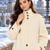 High Street Chic Women Long Coat Single Button Long Sleeve Stand Collar Loose Coat Winter Long Coat Natalia Home Fashion    Natalia Home Fashion