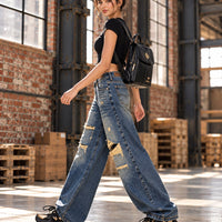 Irregular Hole Vintage Jeans Women Distressed Washed Wide Leg Loose Denim Pants Natalia Home Fashion    Natalia Home Fashion