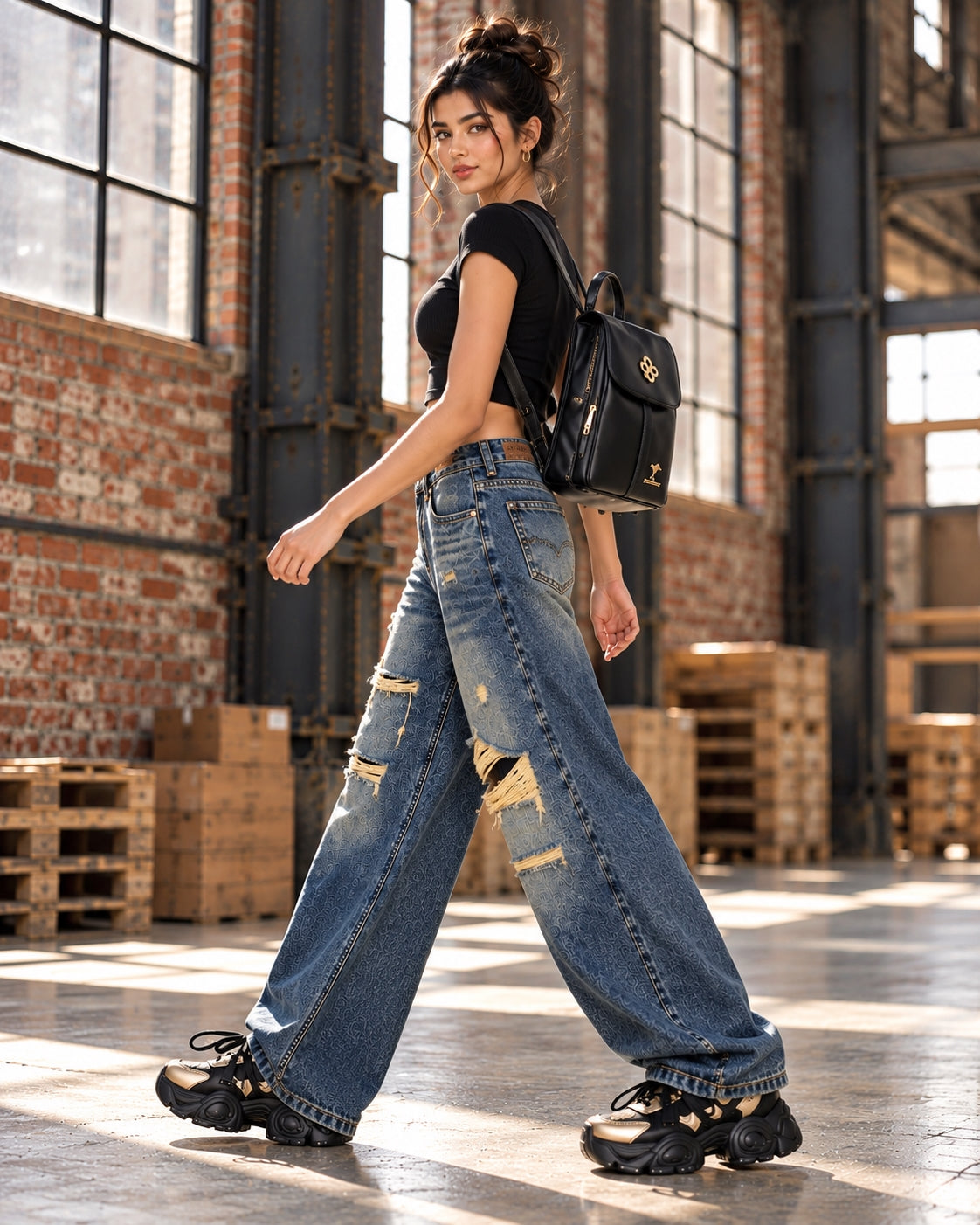 Irregular Hole Vintage Jeans Women Distressed Washed Wide Leg Loose Denim Pants Natalia Home Fashion    Natalia Home Fashion