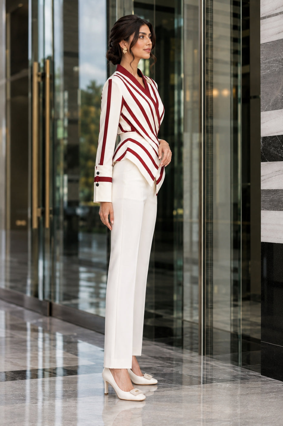 High end Luxury Long Sleeve Shirt for Women Unique Chic Korean Style V-neck Striped Blouse Women Tops Natalia Home Fashion    Natalia Home Fashion