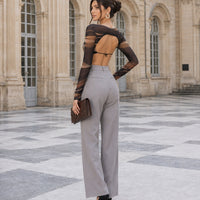 Printing T shirt Long Sleeve Crop Top Women Summer Clothing Tie Back  Backless  Slim Fit Rope Natalia Home Fashion    Natalia Home Fashion