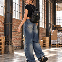 Irregular Hole Vintage Jeans Women Distressed Washed Wide Leg Loose Denim Pants Natalia Home Fashion    Natalia Home Fashion