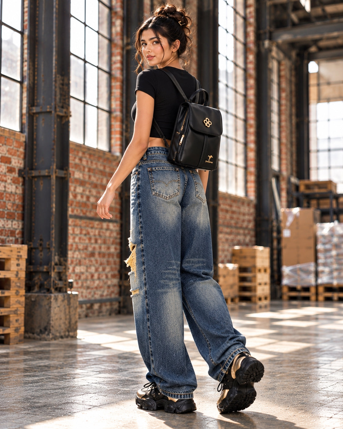 Irregular Hole Vintage Jeans Women Distressed Washed Wide Leg Loose Denim Pants Natalia Home Fashion    Natalia Home Fashion
