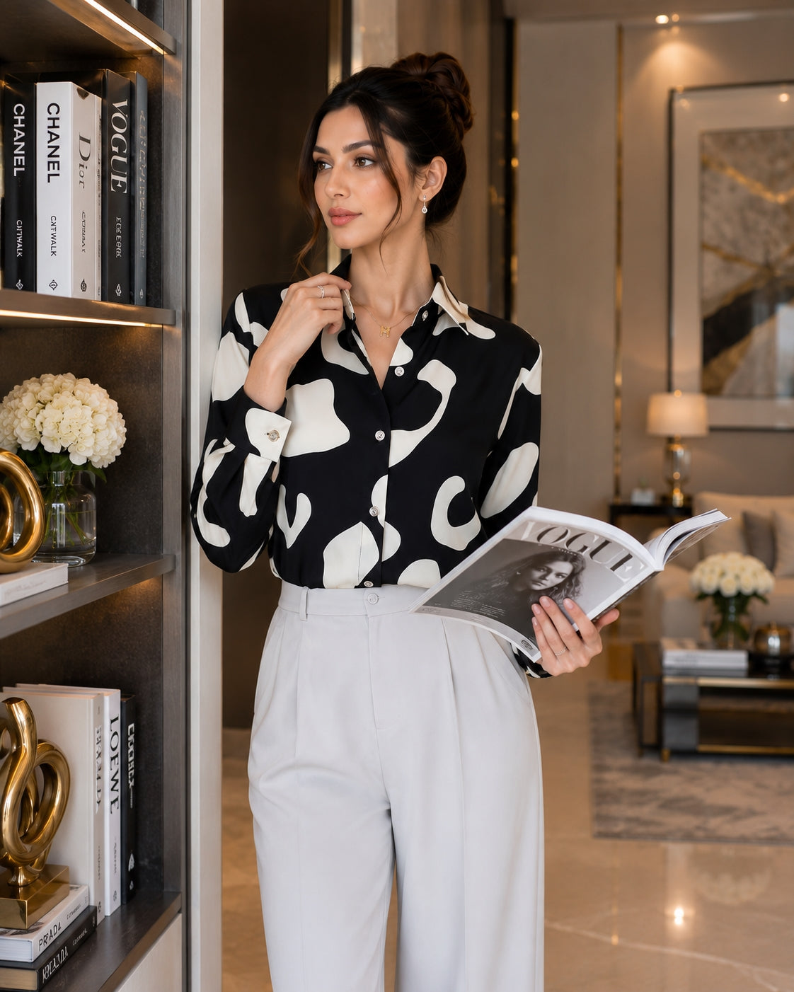 Elegant Long Sleeve Floral Print Chiffon Shirt Women's Versatile High-End Fashion Top Spring City Style Commute Shirt