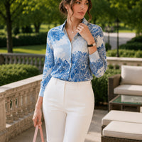 French Printed Lapel Shirt Long Sleeve Loose Mulberry Silk Top Temperament Commuting Shirt Women's Summer Style
