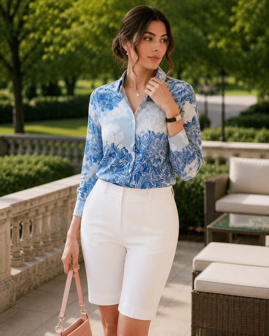 French Printed Lapel Shirt Long Sleeve Loose Mulberry Silk Top Temperament Commuting Shirt Women's Summer Style Natalia Home Fashion    Natalia Home Fashion