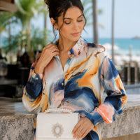 Women's Vintage Tie Dye Niche Design High End French Satin Shirt Long Sleeve Elegant Soft Drape Blouse Top