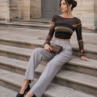 Printing T shirt Long Sleeve Crop Top Women Summer Clothing Tie Back  Backless  Slim Fit Rope Natalia Home Fashion    Natalia Home Fashion
