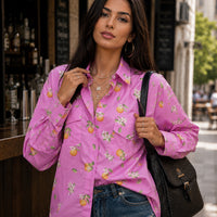 Fashion Loose Print Women's Shirt Casual Lapel Long Sleeve Shirts Elegant Classic Pockets Top Female Blouse