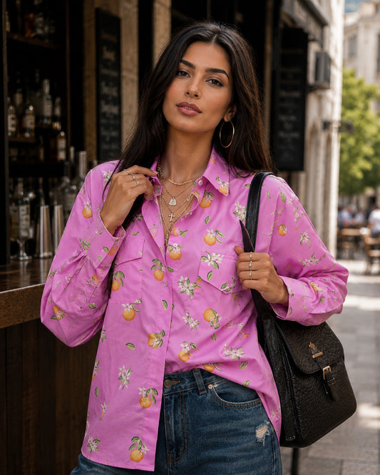 Fashion Loose Print Women's Shirt Casual Lapel Long Sleeve Shirts Elegant Classic Pockets Top Female Blouse Natalia Home Fashion    Natalia Home Fashion