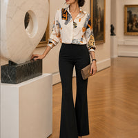 Spring Chiffon Shirt Women's Long-sleeved Printed Color Niche Chiffon