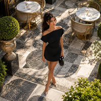 Fashion Chic Solid Skew Collar Slim Fit Women Dresses Mini A-Line Causal Simple Black Short Frocks Natalia Home Fashion    Natalia Home Fashion