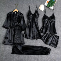 5pcs Plus Size Night Gowns Sexy Sleepwear Suit Lace Satin Nightdress For Women Set Sex Sleep Wear Soft Silk Pajamas My Store Midnight Rebel   Natalia Home Fashion