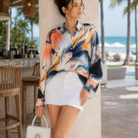 Women's Vintage Tie Dye Niche Design High End French Satin Shirt Long Sleeve Elegant Soft Drape Blouse Top