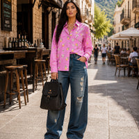 Fashion Loose Print Women's Shirt Casual Lapel Long Sleeve Shirts Elegant Classic Pockets Top Female Blouse