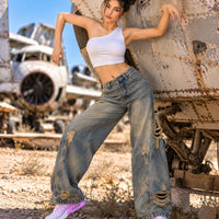 Retro High Street Wide Leg Denim Jeans Women Summer Wasteland High Waist Loose Straight Long Trousers Natalia Home Fashion    Natalia Home Fashion