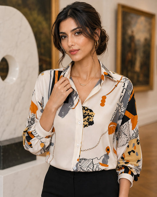 Spring Chiffon Shirt Women's Long-sleeved Printed Color Niche Chiffon Natalia Home Fashion    Natalia Home Fashion