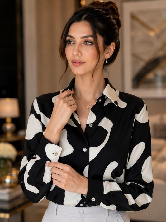 Elegant Long Sleeve Floral Print Chiffon Shirt Women's Versatile High-End Fashion Top Spring City Style Commute Shirt Natalia Home Fashion    Natalia Home Fashion