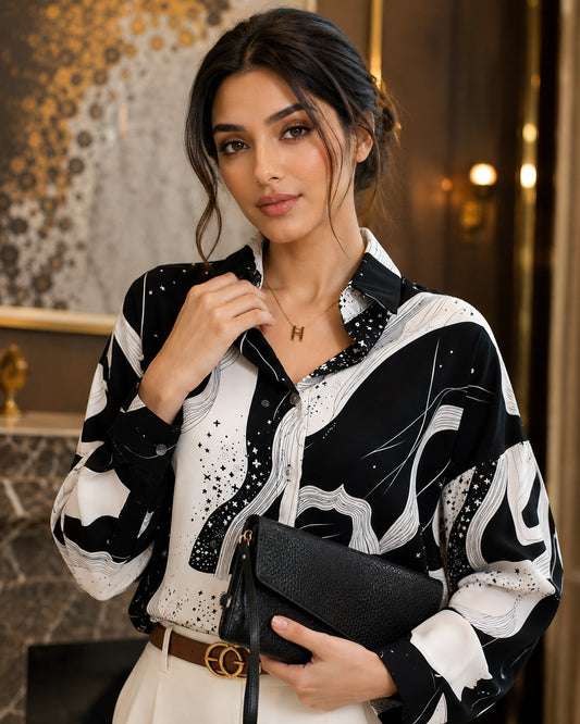 Lady Turn Down Collar Printed Shirt Fashion Tops Casual Long Sleeve Blouse Vintage Clothes Natalia Home Fashion    Natalia Home Fashion