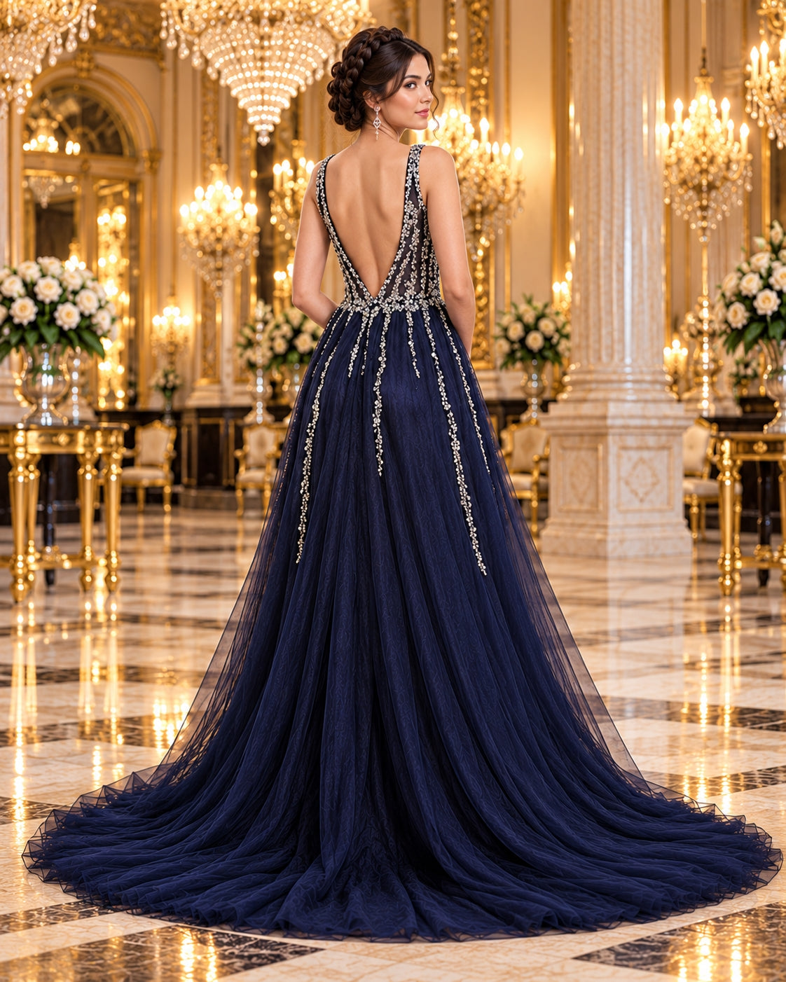 Evening Dress Luxury A-Line  Thin Straps Crystal Beaded Open Back formal Floor Length ball Gown Natalia Home Fashion    Natalia Home Fashion