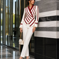 High end Luxury Long Sleeve Shirt for Women Unique Chic Korean Style V-neck Striped Blouse Women Tops Natalia Home Fashion    Natalia Home Fashion